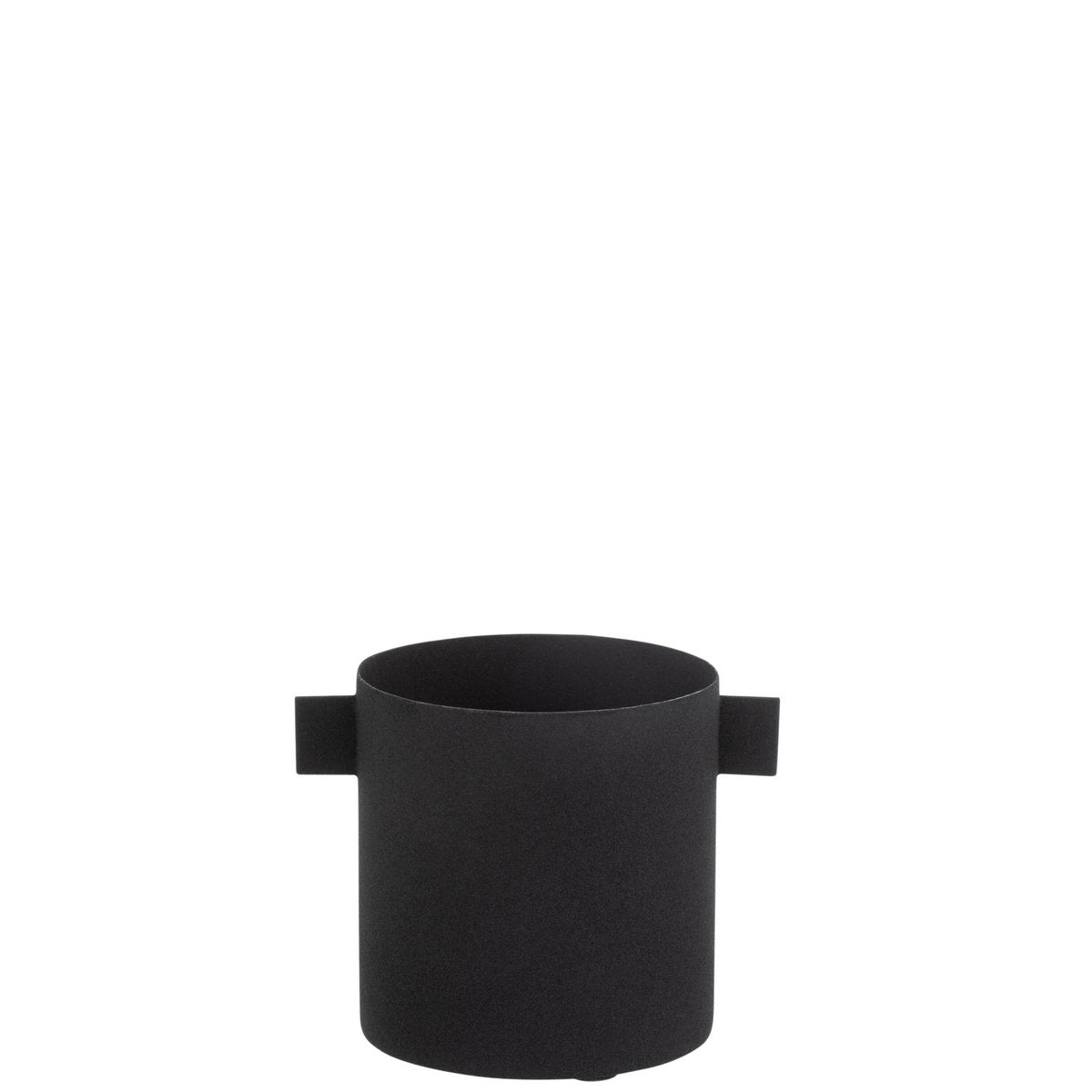 Pot de fleur J-Line rond en métal noir, design industriel et moderne, Ø11 cm