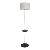 Lampe debout avec table "Tordis" intégrée en métal noir et matériau textile blanc naturel, 157 cm de haut, E27