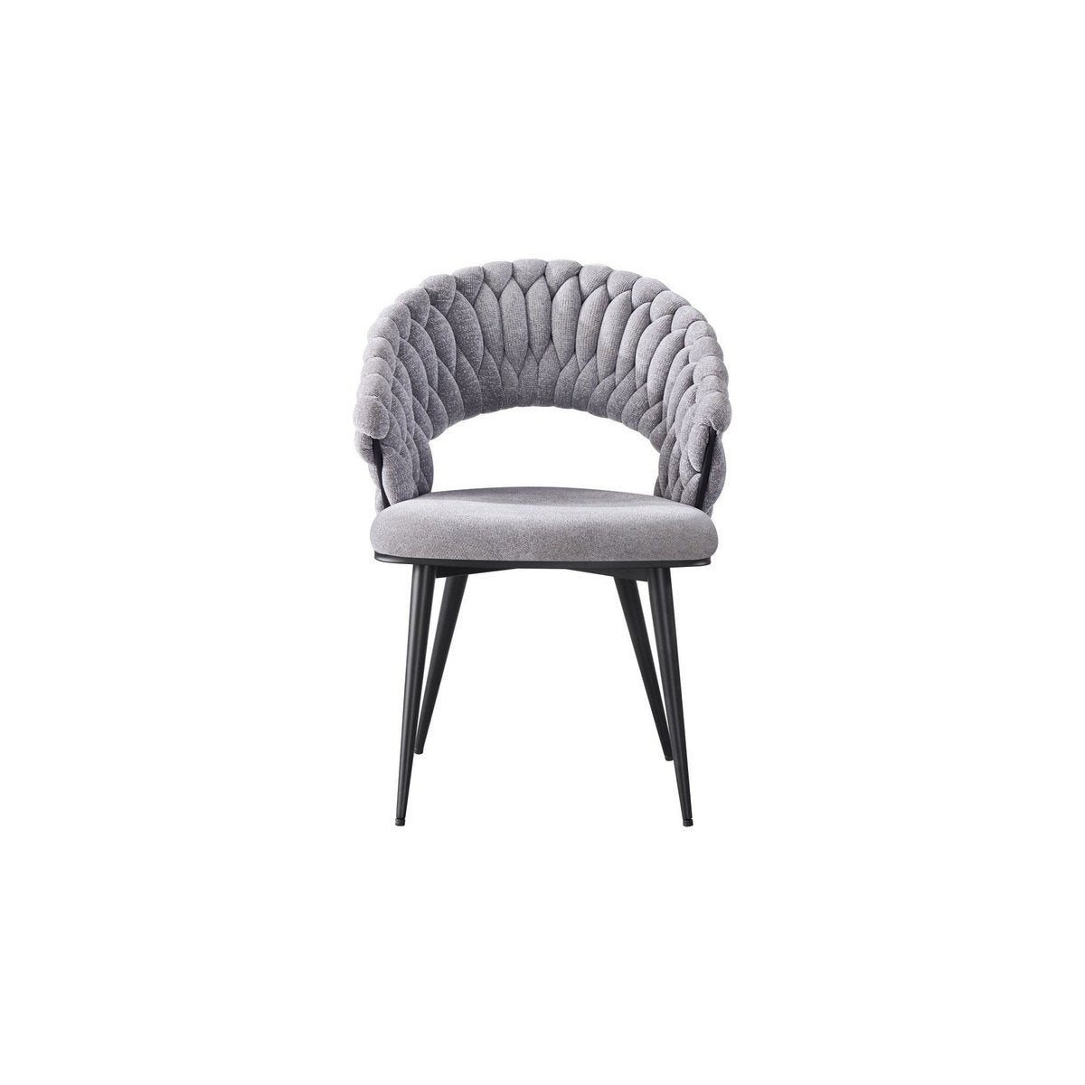 Chaise Wave Tressée Gris présentée dans une salle à manger stylée