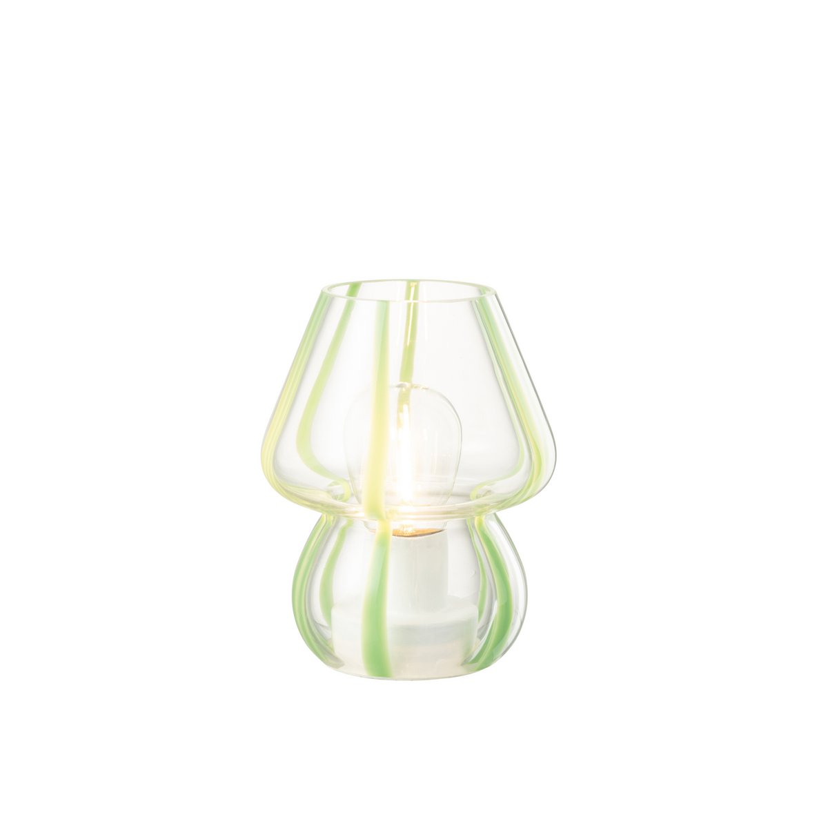 Ligne de table J-Line en verre transparent et vert, vue de face.