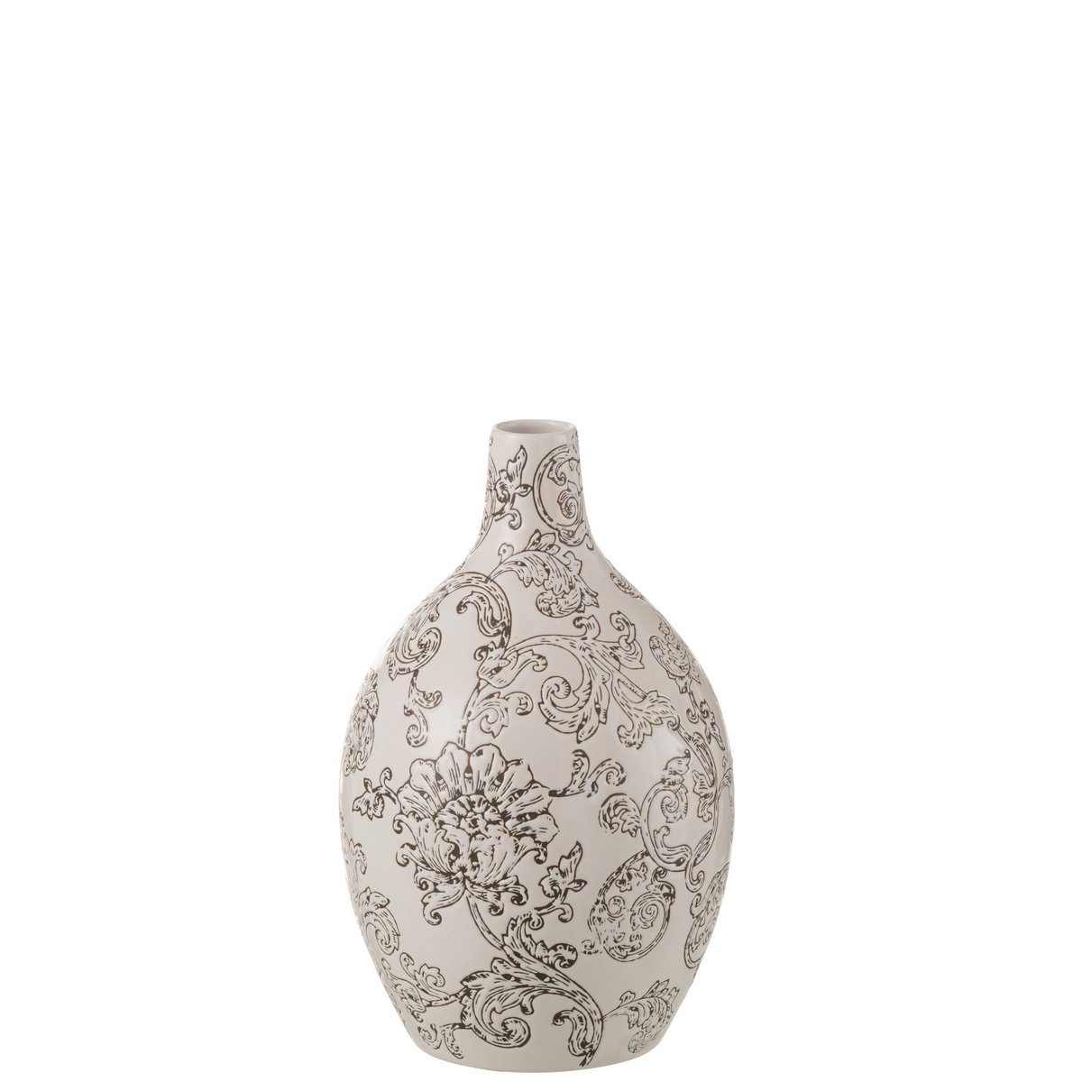 Vase Zen Rond J-Line en Porcelaine Blanc et Noir, vue de face