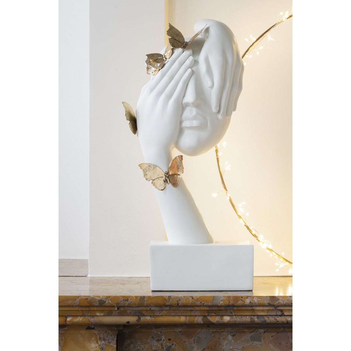 Support Papillons J-Line en poly blanc et or, vue de face