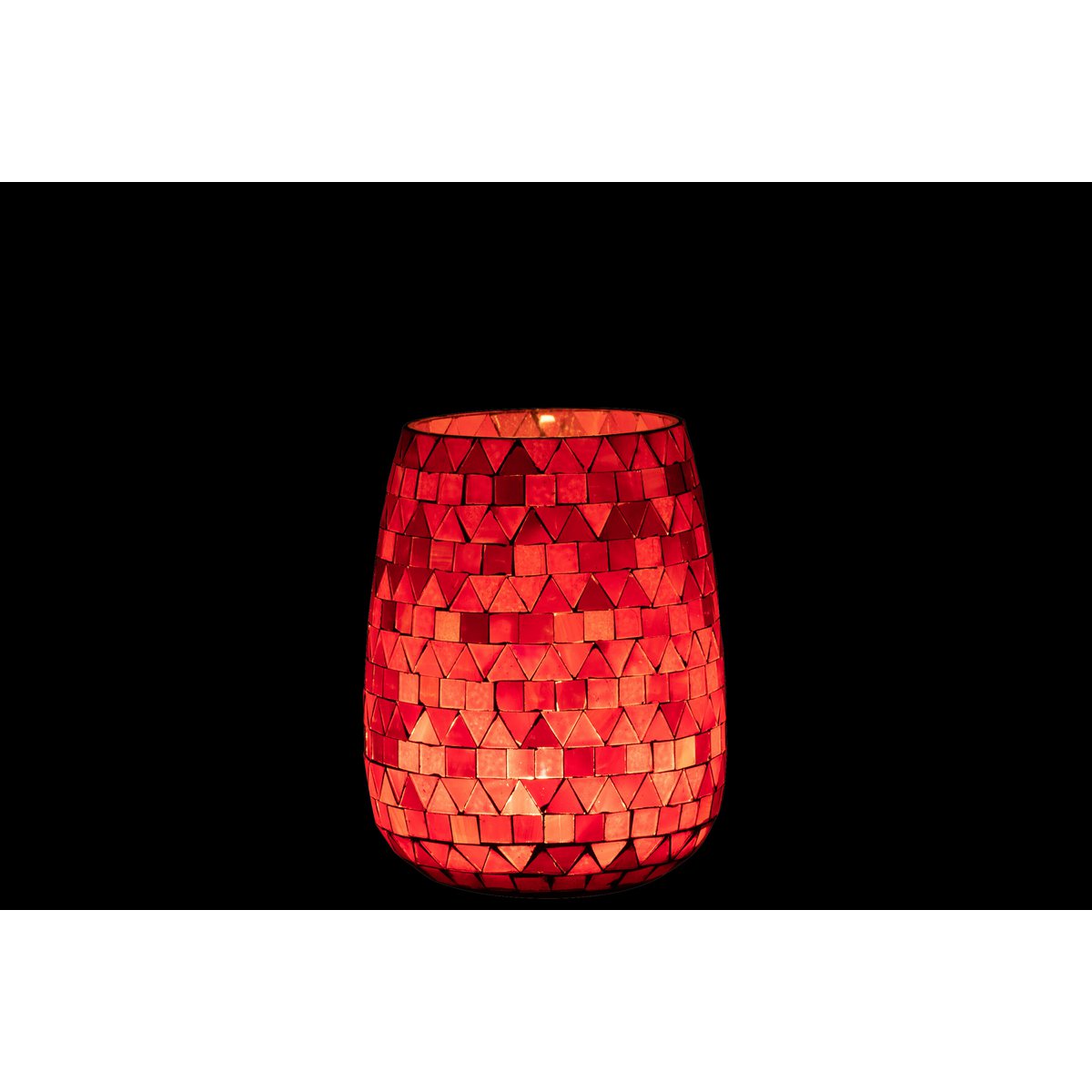 Détail de la mosaïque en verre rouge et rose de la lanterne J-Line