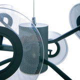 Suspension LED Discus en métal noir et plastique blanc