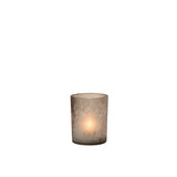 Duo de lanternes J-Line en verre beige, présentées sur une table