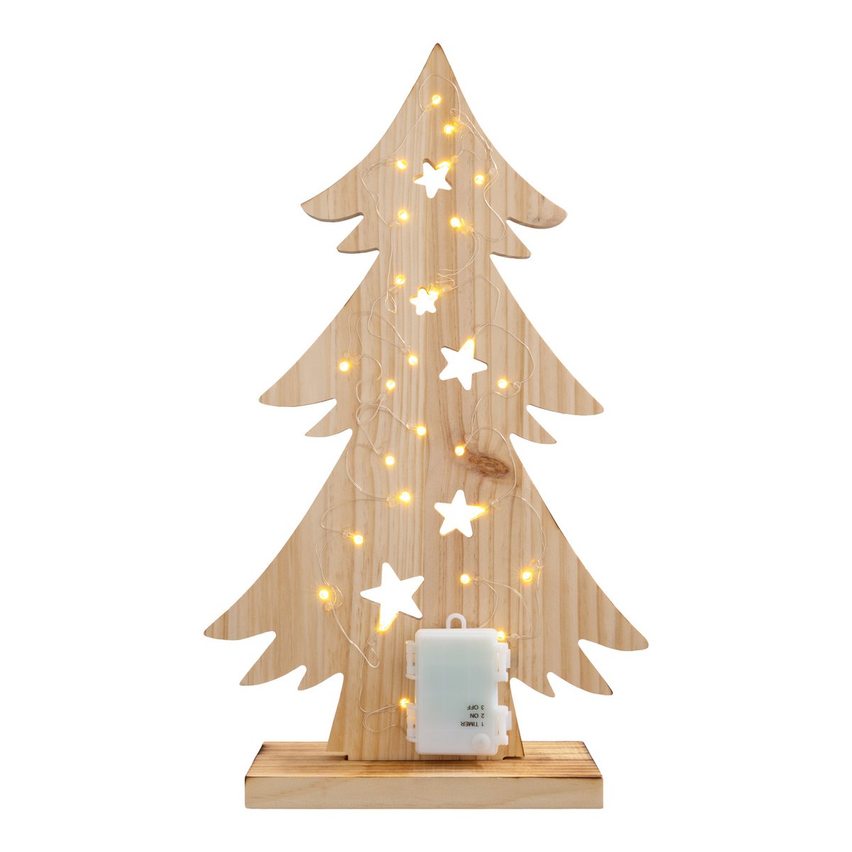 Déco en bois à LED sapin - détail du bois naturel et des LED