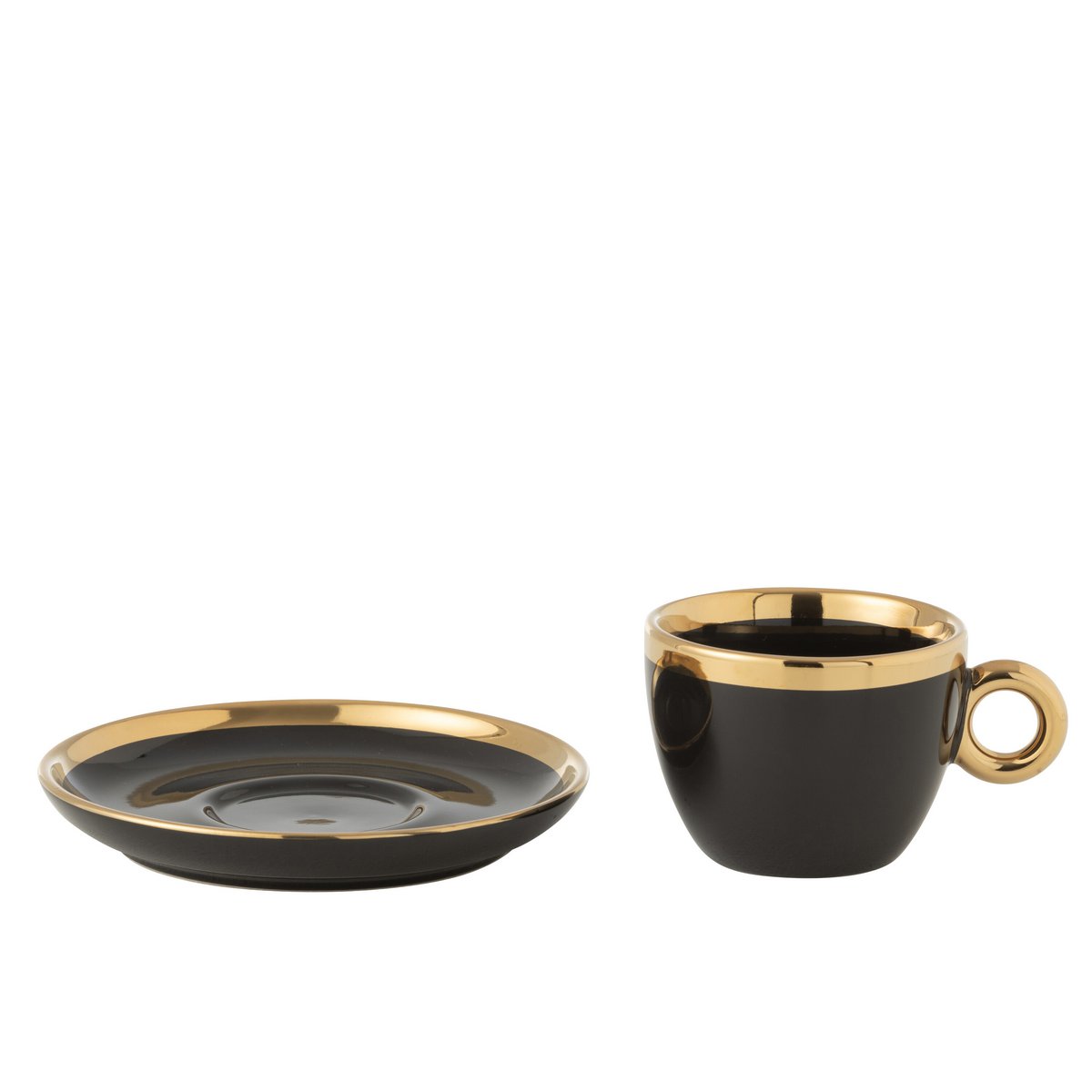 Coffret J-Line de 4 tasses en céramique noir et or, vue d'ensemble