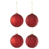 Boule de Noël J-Line Ribbed/Rhombus en verre rouge, design élégant