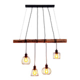 4 pendentif "bois", lampe suspendue, métal et bois en noir et socket e27 naturel, pour salle à manger, salon, couloir ou bureau, 100 cm de long