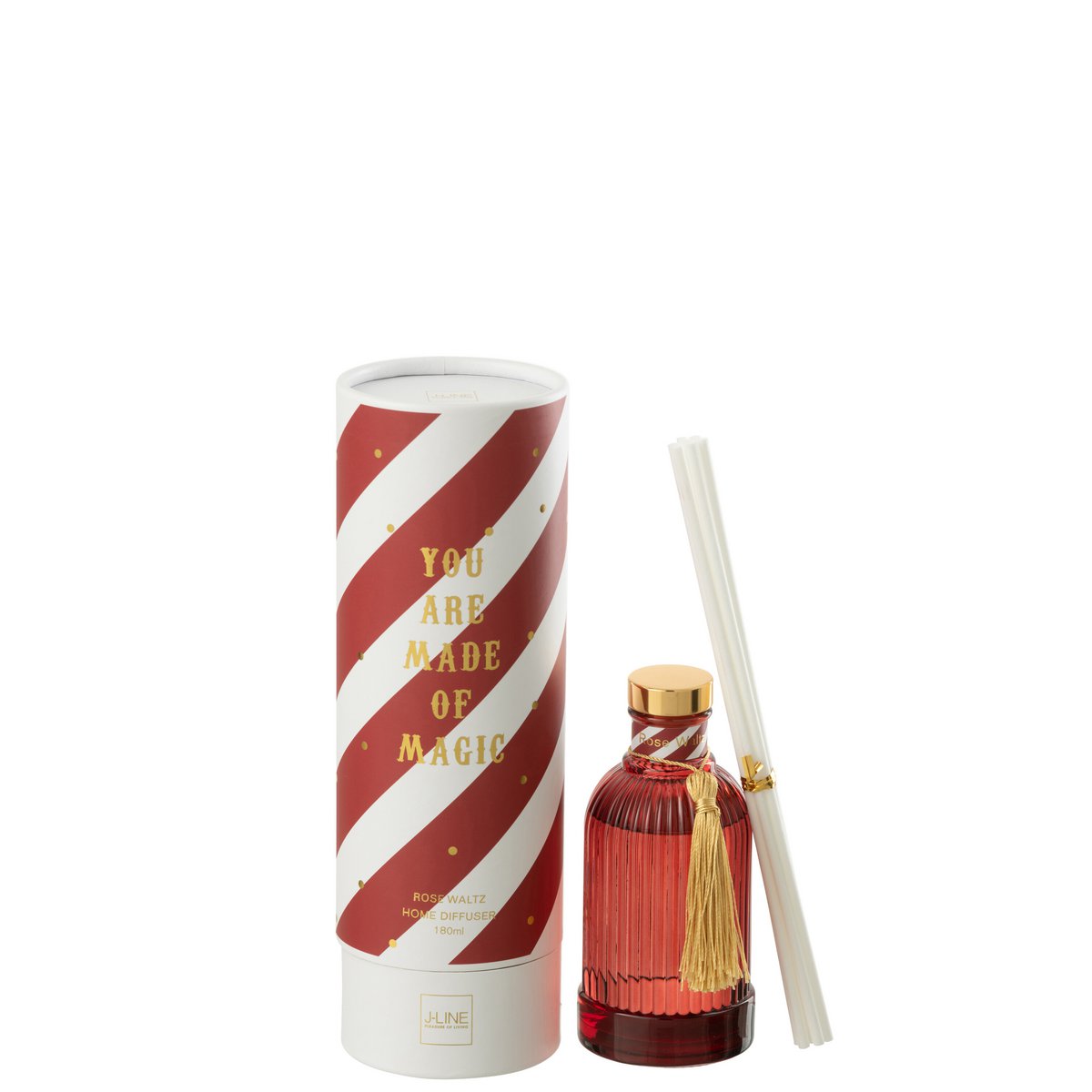 Bâtonnets parfumés J-Line Rose Waltz en verre blanc et corail - vue de face
