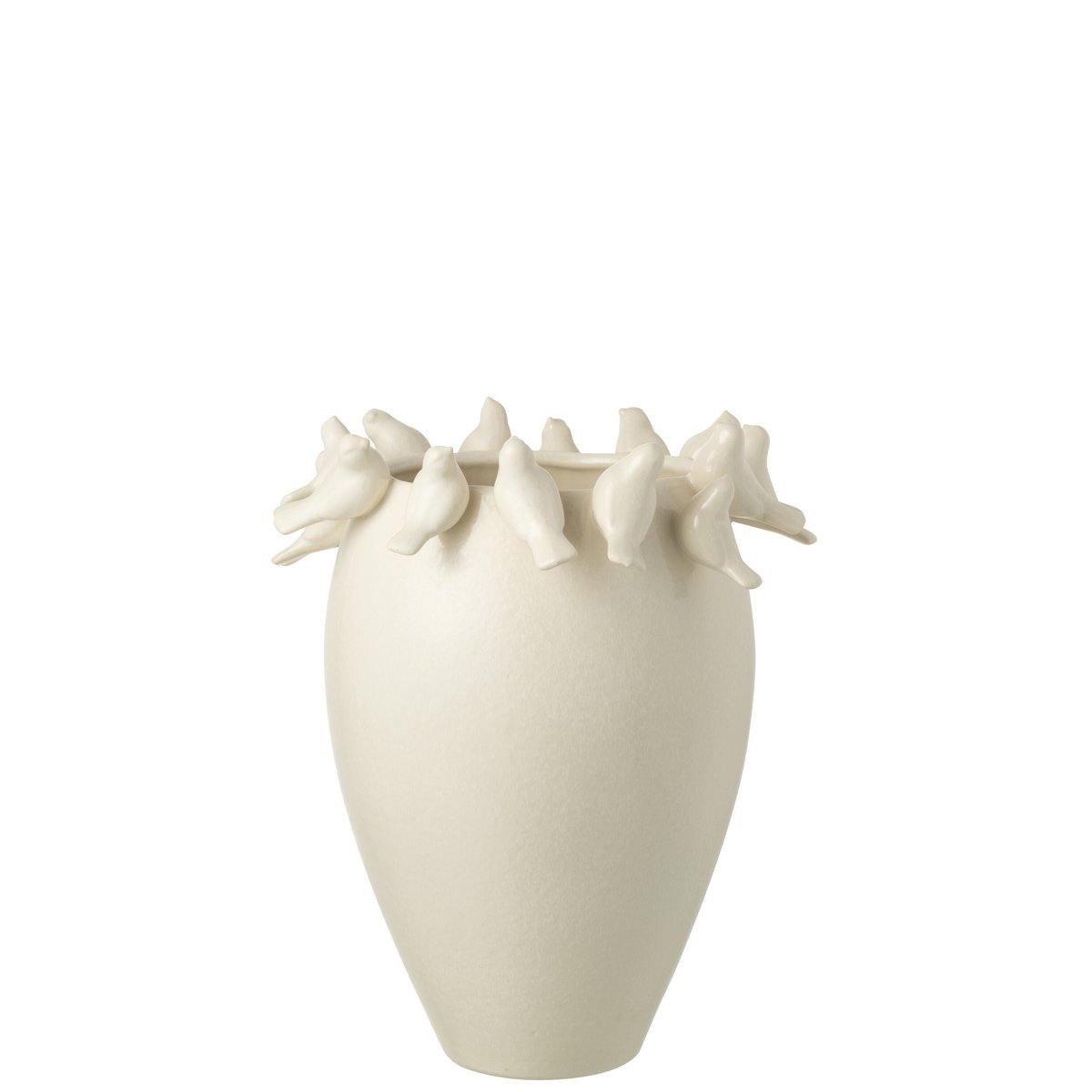 Vase J-Line Budgie en céramique blanche, vue latérale mettant en valeur sa forme.