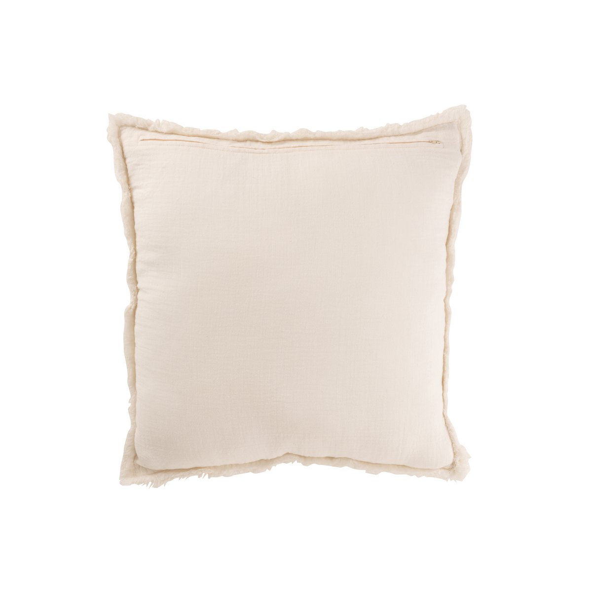 Détail des bords effilochés du coussin J-Line en coton blanc