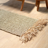 Tapis en jonc de mer à pompons 120x60 cm Tapis bohème tissé en jonc de mer BARA