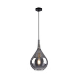 La lampe pendentielle "Gota", un pendentif rétro classique en verre fumé noir Ø 25 cm, avec des versions E27, 150 hautes, idéales pour la salle à manger, le salon et la cuisine.