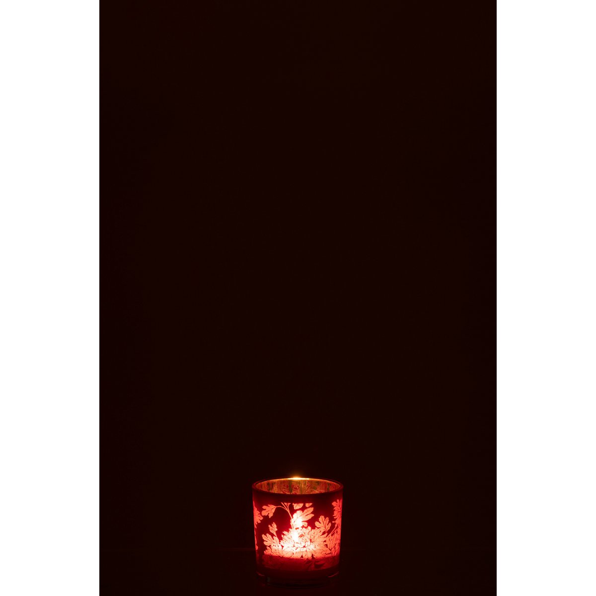 Vue latérale du photophore J-Line en verre rouge élégant