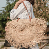 Sac à bandoulière beige avec franges Sac de plage Fourre-tout Sac de courses SUMBAWA