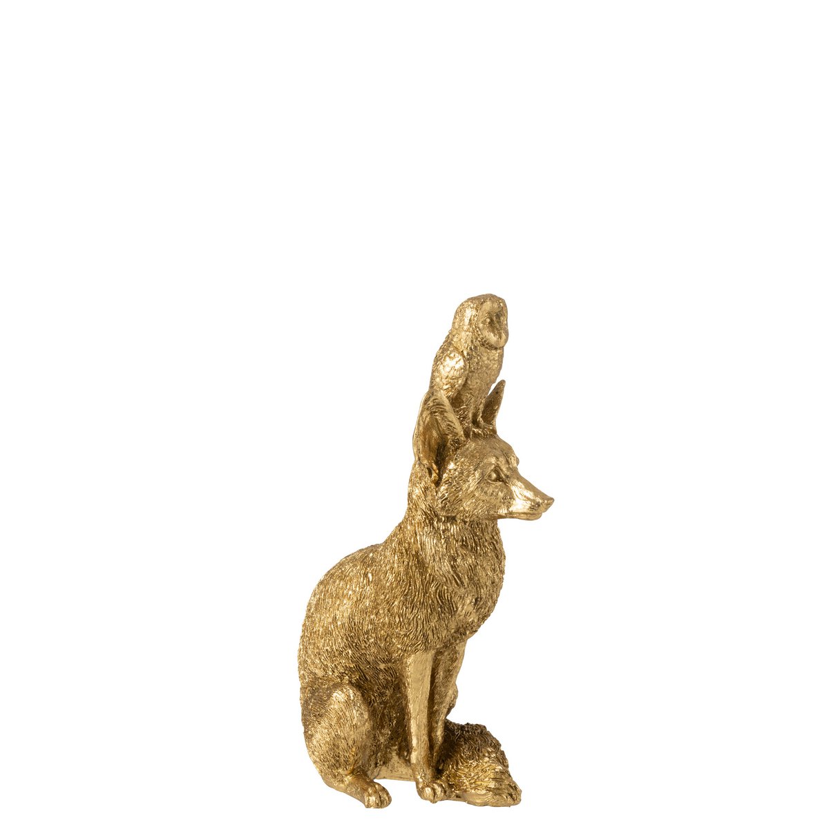 Vue latérale de la statue Renard + Hibou en résine