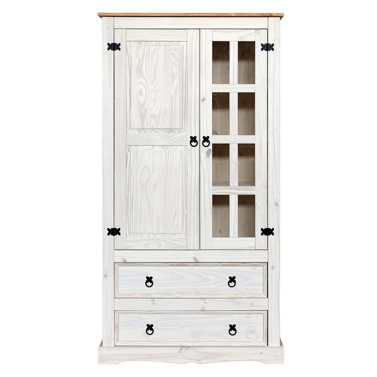 Vitrine en bois et verre avec portes vitrées et poignées métalliques
