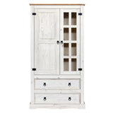 Vitrine en bois et verre avec portes vitrées et poignées métalliques