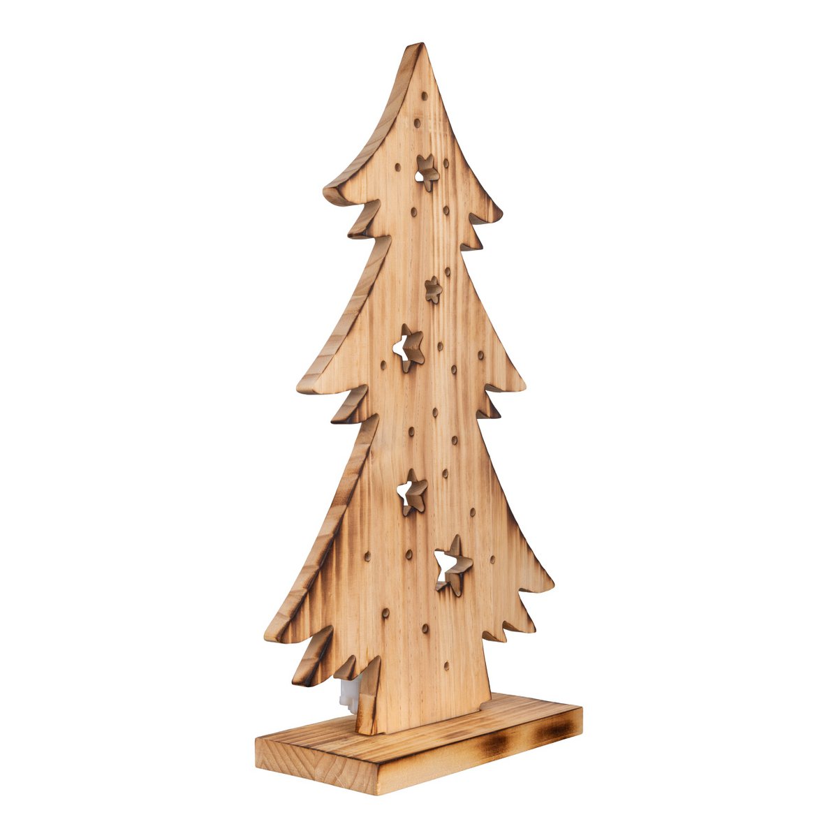 Déco en bois à LED sapin - vue avant avec éclairage chaleureux