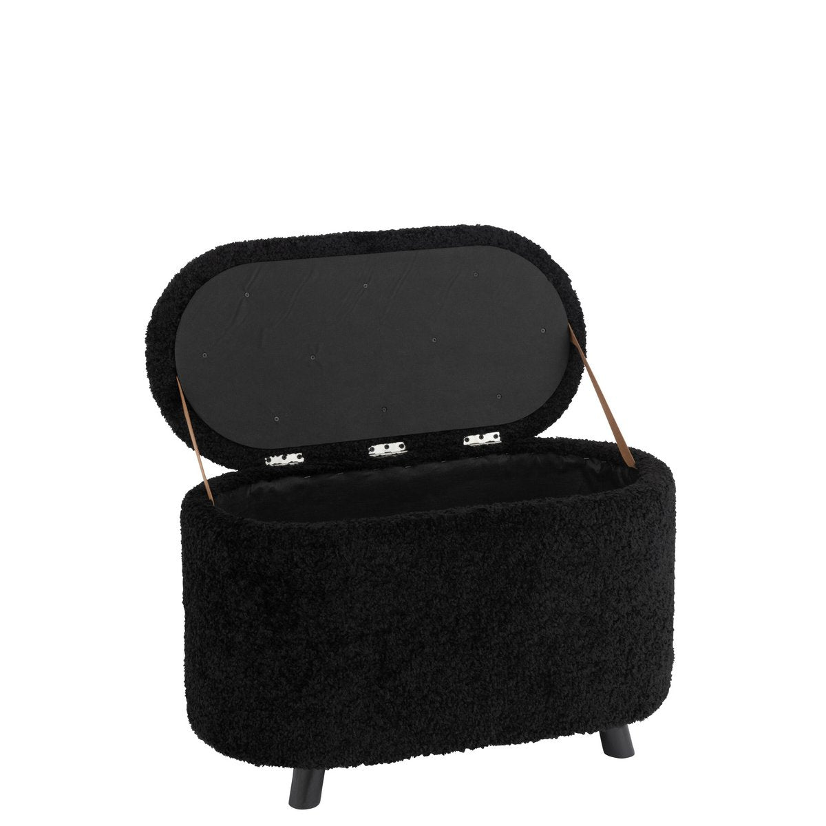 Pouf J-Line Storage Teddy en polyester noir, vue de face