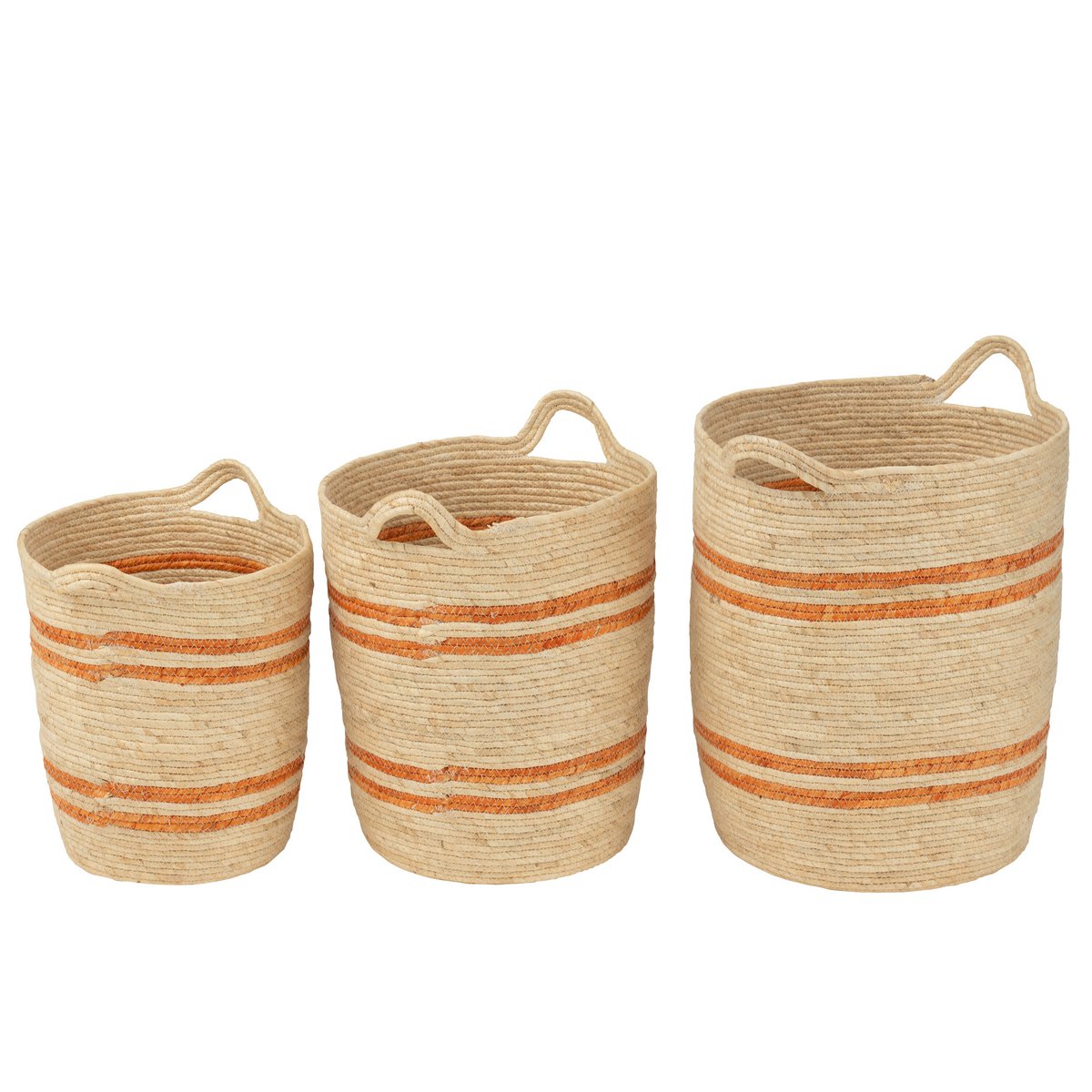 Panier J-Line rayé en maïs naturel et orange, vue de face