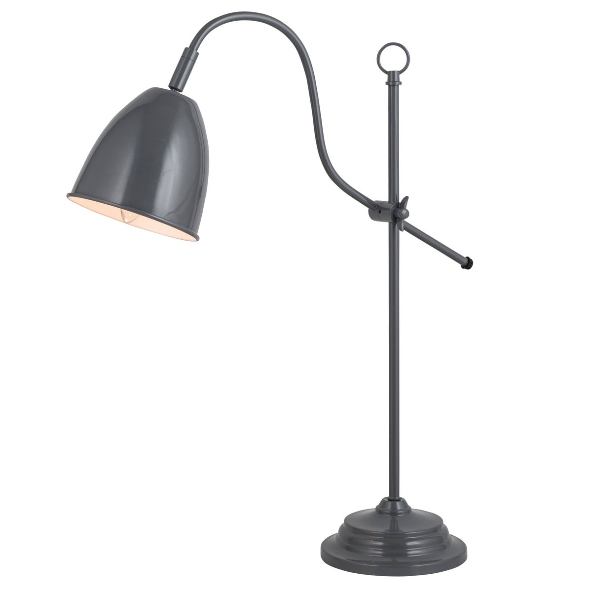 Détail de la finition en métal gris de la table Näve Leuchten
