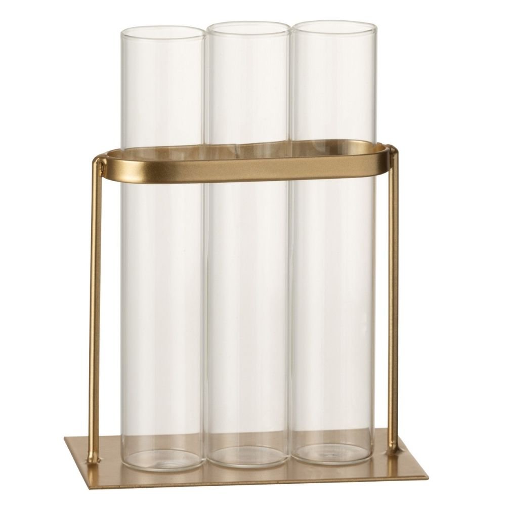 Vase 3 tubes en métal et verre doré de J-Line, vue de face