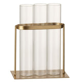 Vase 3 tubes en métal et verre doré de J-Line, vue de face