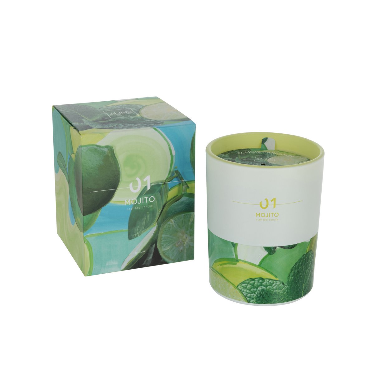 Bougie parfumée J-Line Mojito - mise en scène sur une table élégante