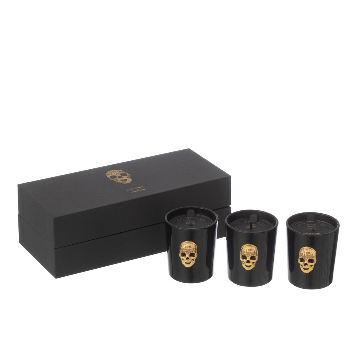 Ensemble de trois bougies J-Line Nuit Noire sur une table