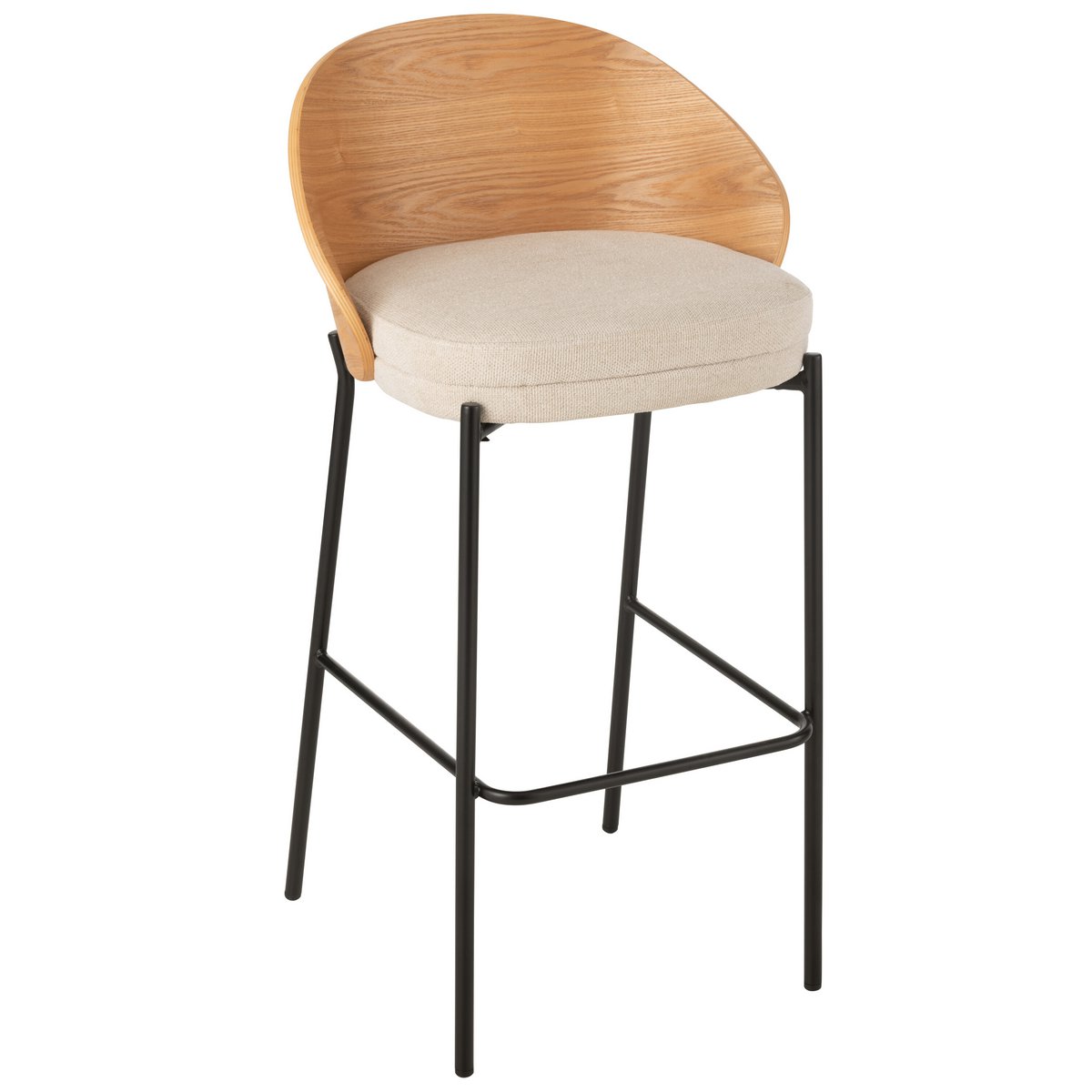 Tabouret de bar Lone J-Line en contreplaqué et métal beige, vue de face