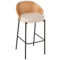Tabouret de bar Lone J-Line en contreplaqué et métal beige, vue de face
