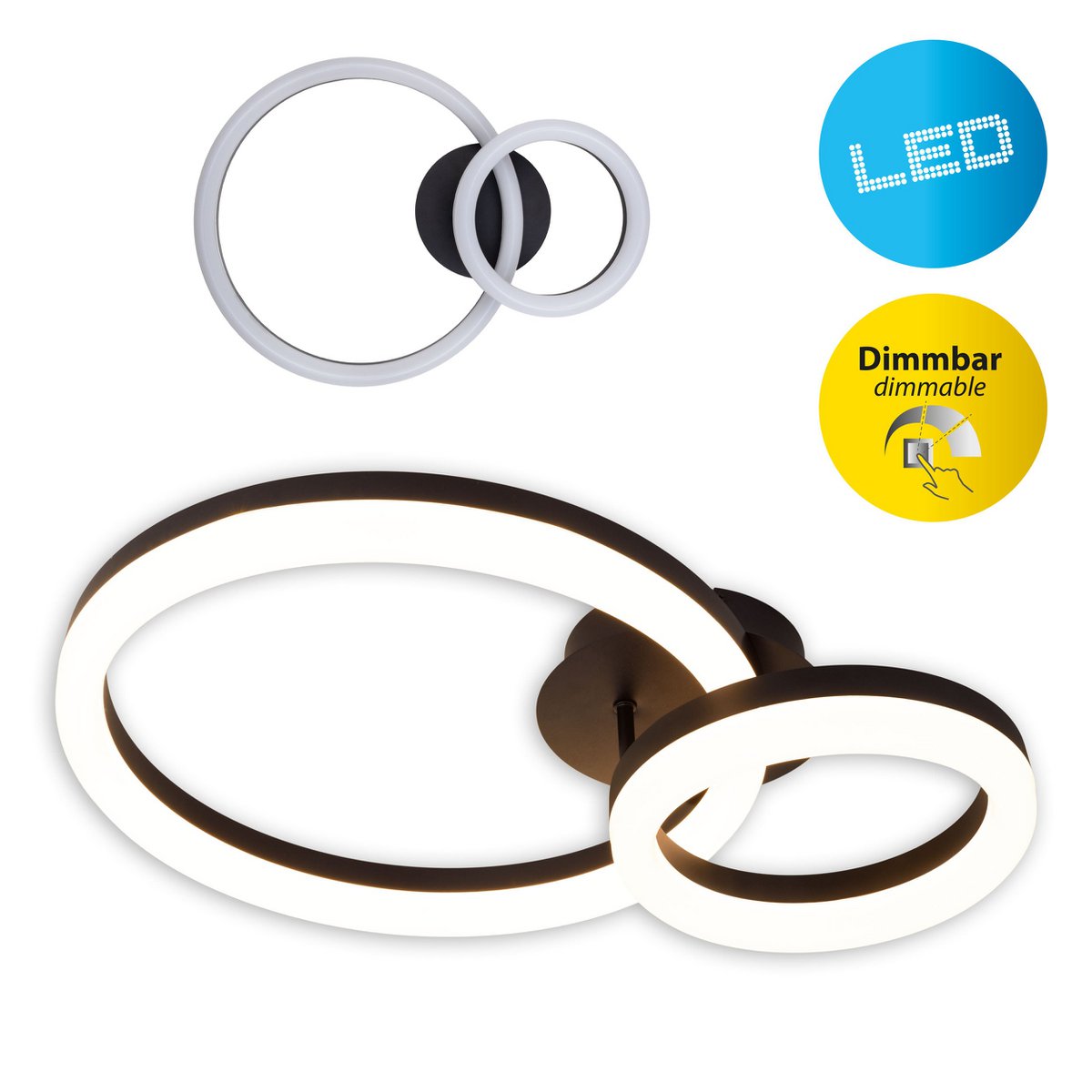 Plafond CCT LED "circulo" en métal noir et en plastique de couleur sable de 53 cm de long
