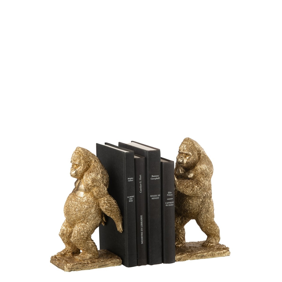 Détail du serre-livres Gorilla J-Line, finition dorée brillante