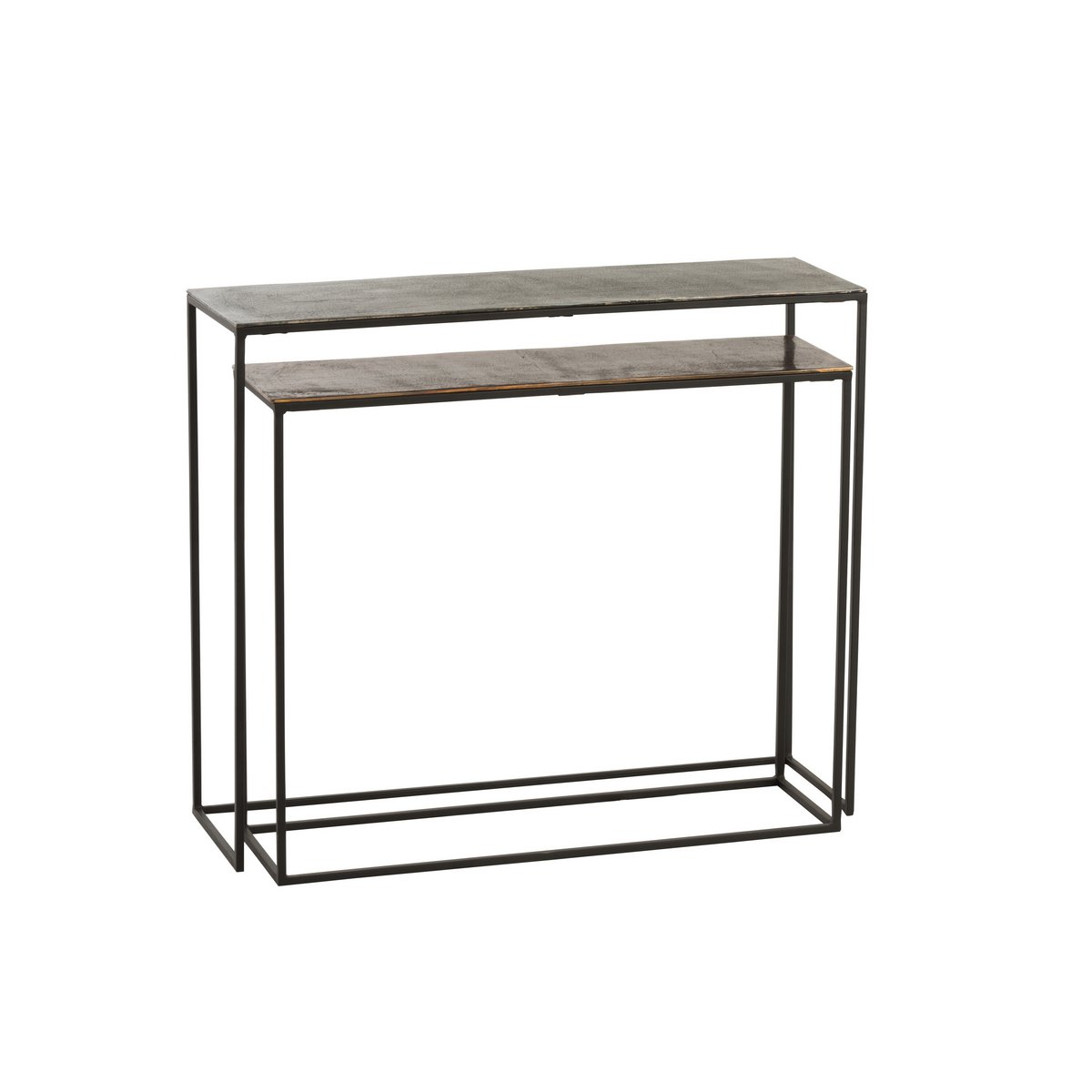 Consoles J-Line en aluminium noir, vue de face avec design épuré