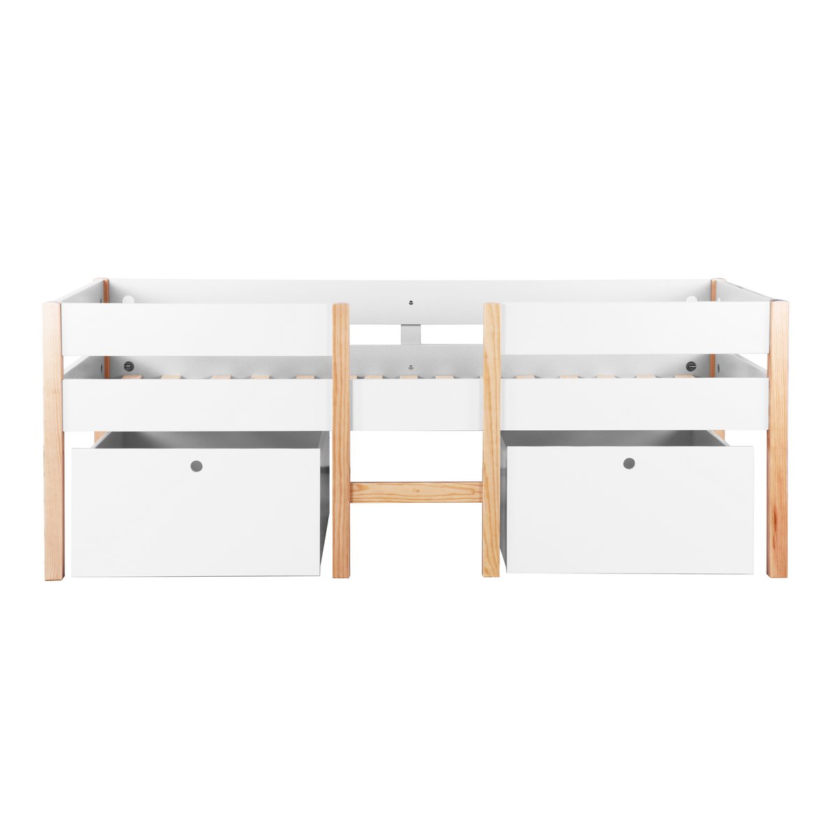 Lit mezzanine scandinave blanc avec tiroirs intégrés