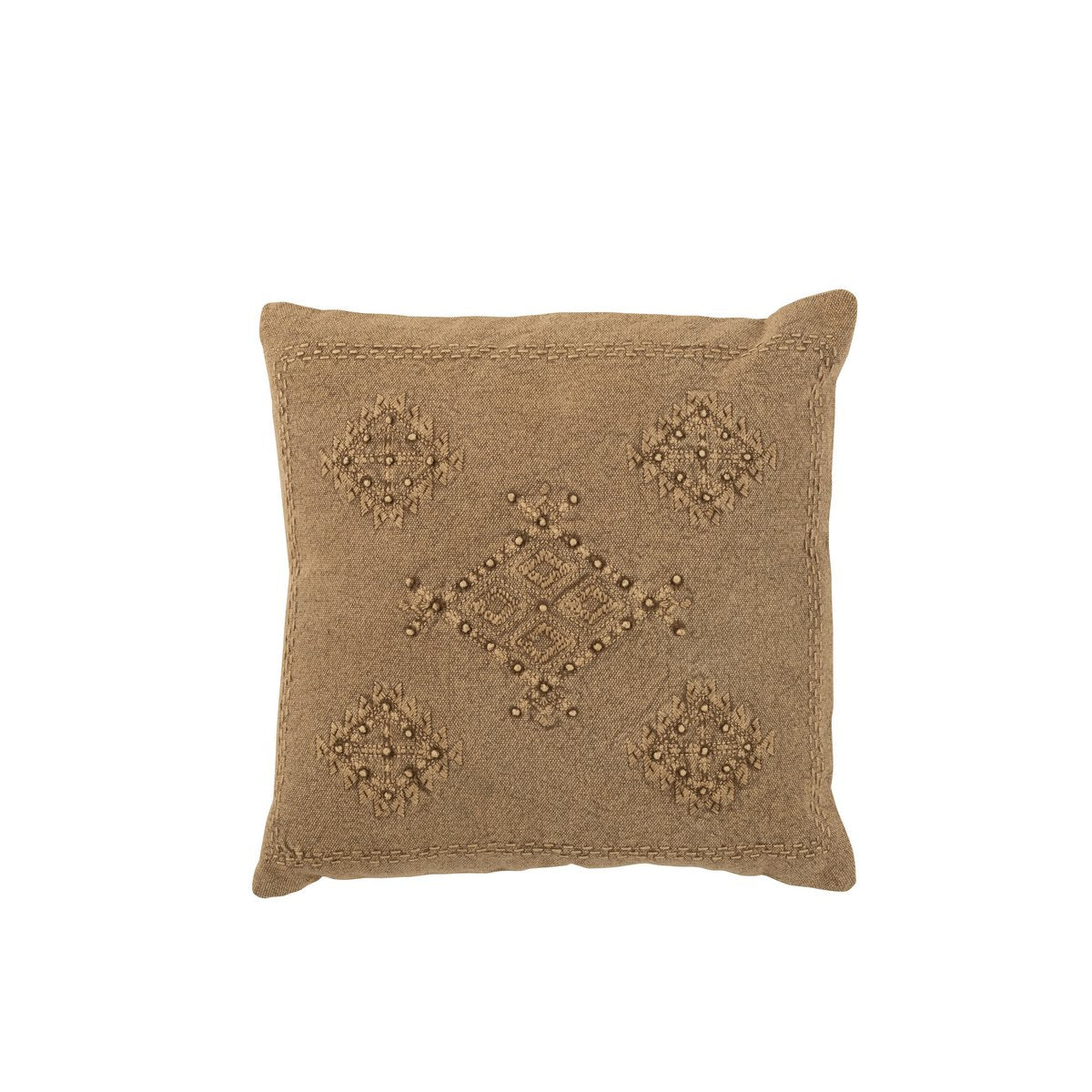 Coussin J-Line brodé en coton marron, détail de la broderie
