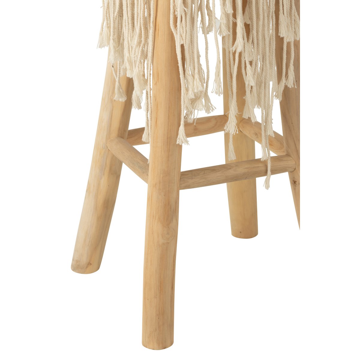 Chaise de bar J-Line en macramé blanc avec franges, vue de face.