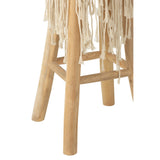 Chaise de bar J-Line en macramé blanc avec franges, vue de face.