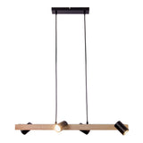 4 pendentif en métal "Frida" et bois en noir, et nature, lampe suspendue, Gu10, pendentif pour salle à manger, salon, couloir ou bureau, 80 cm de long