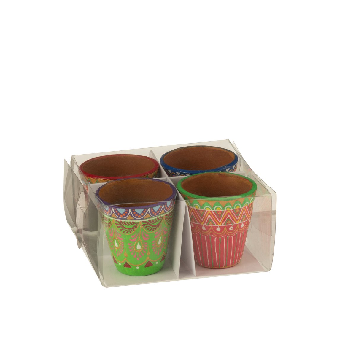 J-Line Flowerpot Mumbai en terracotta - vue de face avec détails multicolores