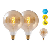 2 Set LED lampe E27 Version, 5 watt Ø 12,5 cm, métal et verre, ambre