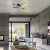 Plafond "modo" 6-flammes en métal en noir, versions or, prise E27, plafond pour salon, salle à manger, cuisine, couloir, couloir ou bureau avec un Øvon 54,5 cm