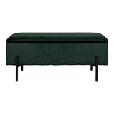 Banc Watford en velours vert avec pieds en métal noir, vue de face
