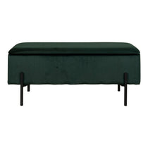 Banc Watford en velours vert avec pieds en métal noir, vue de face