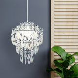 Pendante décorative "Lina" en chrome et perle, lustre moderne en métal et en plastique, avec socket E27, pour salle à manger, salon, couloir ou bureau, 50 cm de haut Ø32 cm
