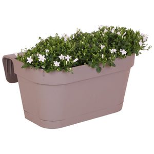 Bac de balcon taupe avec 3 campanules blanches pot Ø12 cm