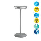 Batterie légère "Pasi" pour l'extérieur et à l'intérieur, en métal et en plastique en gris, dimmable, avec une fonction tactile et mémoire, env. 26 cm de haut