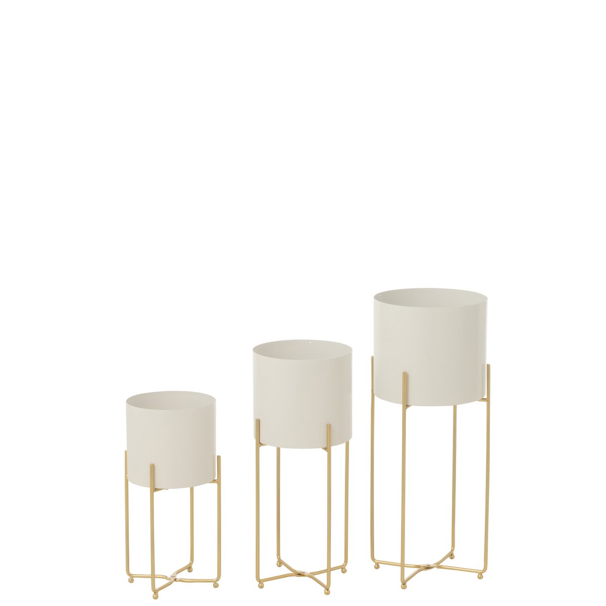 Pot de fleur J-Line rond en métal doré avec plante